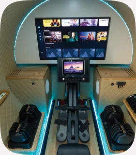 Interior of an OxyHelp chamber, seats and controls
