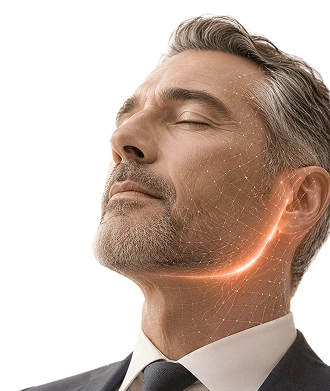 Man with his eyes closed, a light trace along his jawline